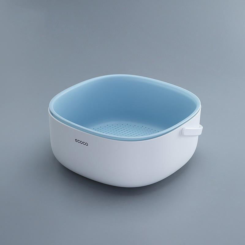 NNEDSZ Ecoco Double Drain Basket Bowl Washing Kitchen Strainer Noodles Vegetables Fruit Sink Supplies Blue