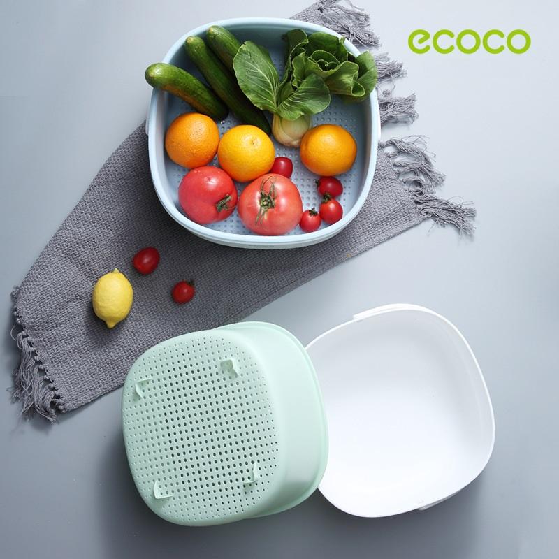 NNEDSZ Ecoco Double Drain Basket Bowl Washing Kitchen Strainer Noodles Vegetables Fruit Sink Supplies Blue