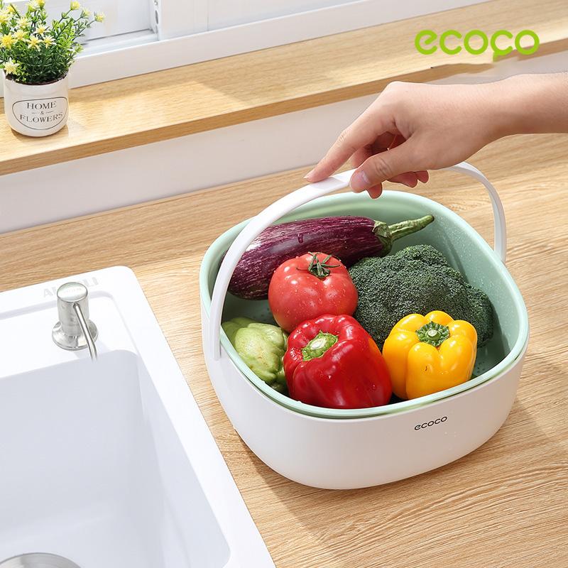 NNEDSZ Ecoco Double Drain Basket Bowl Washing Kitchen Strainer Noodles Vegetables Fruit Sink Supplies Blue