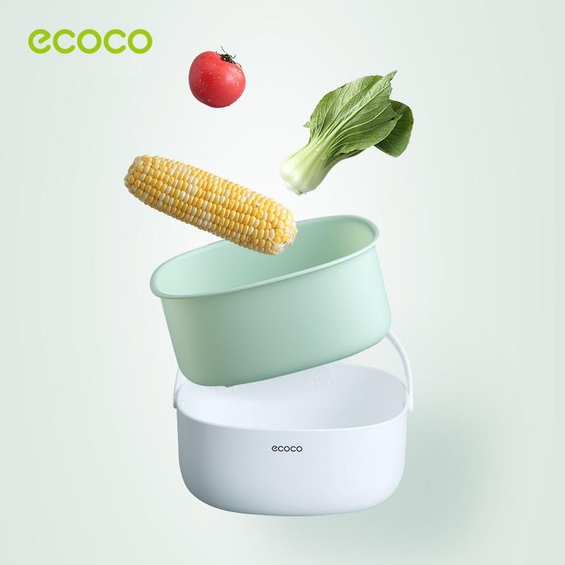 NNEDSZ Ecoco Double Drain Basket Bowl Washing Kitchen Strainer Noodles Vegetables Fruit Sink Supplies Blue
