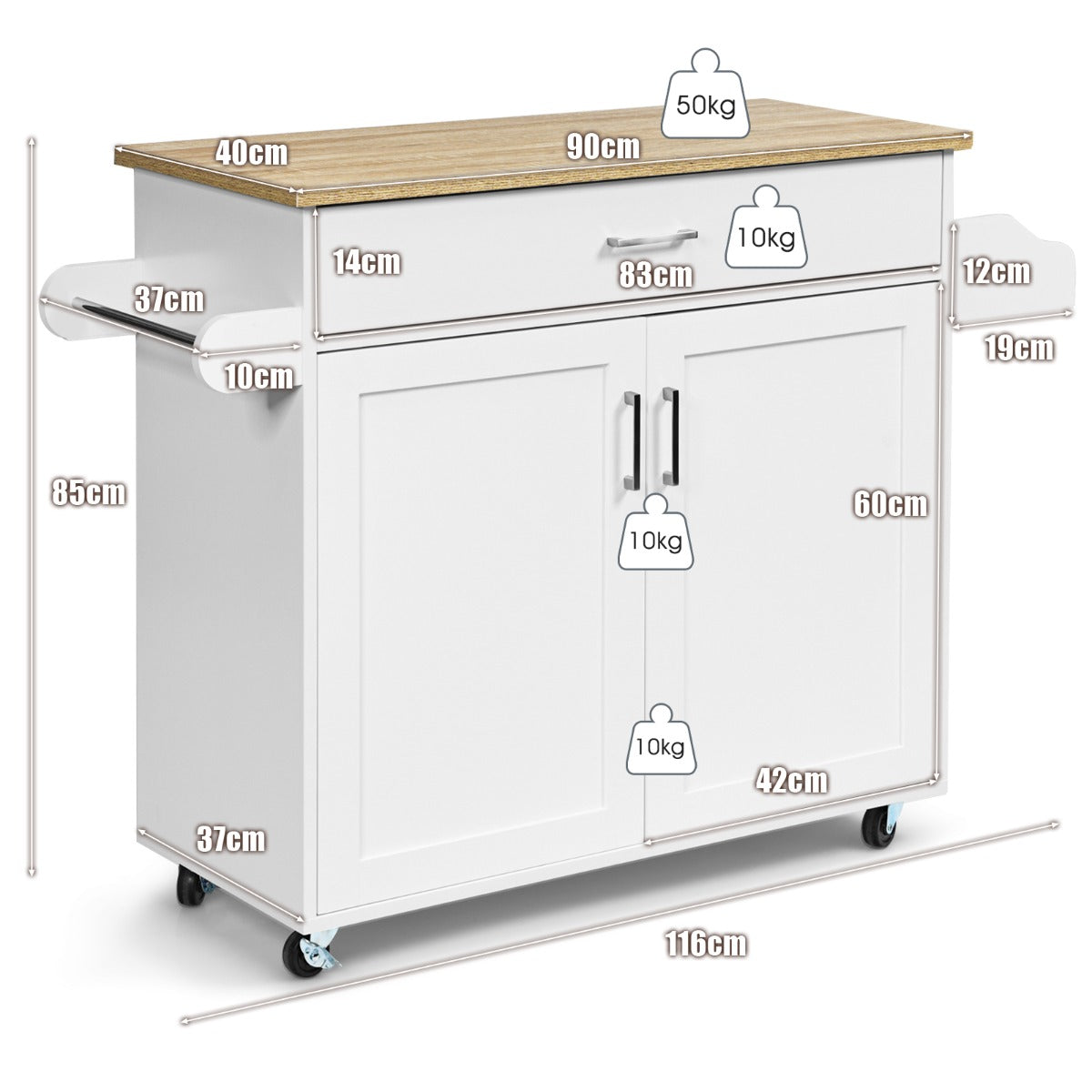 NNECW Portable Kitchen Island with Lockable Rubber Casters for Kitchen